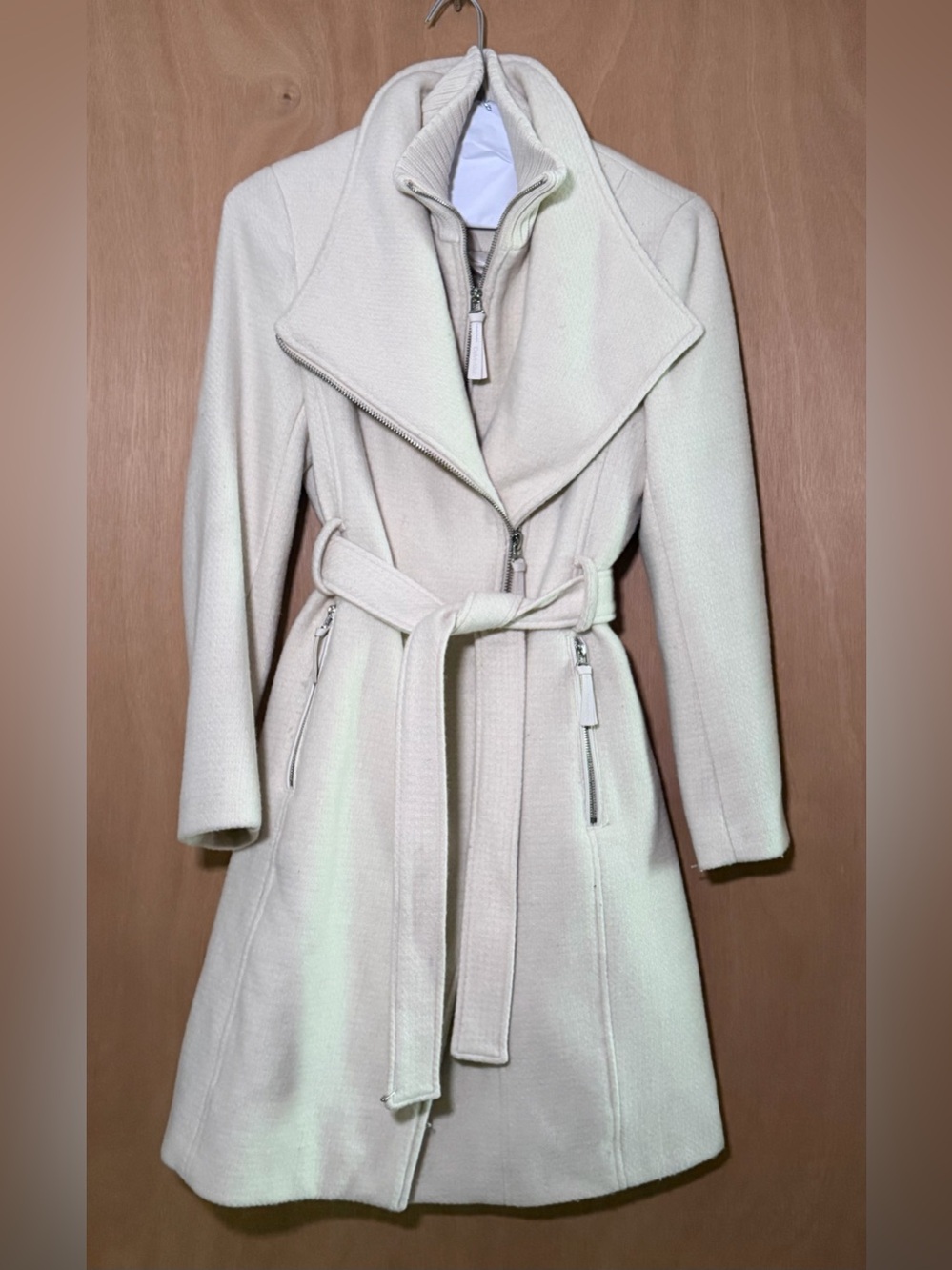 Calvin Klein Cream Belted Winter Coat